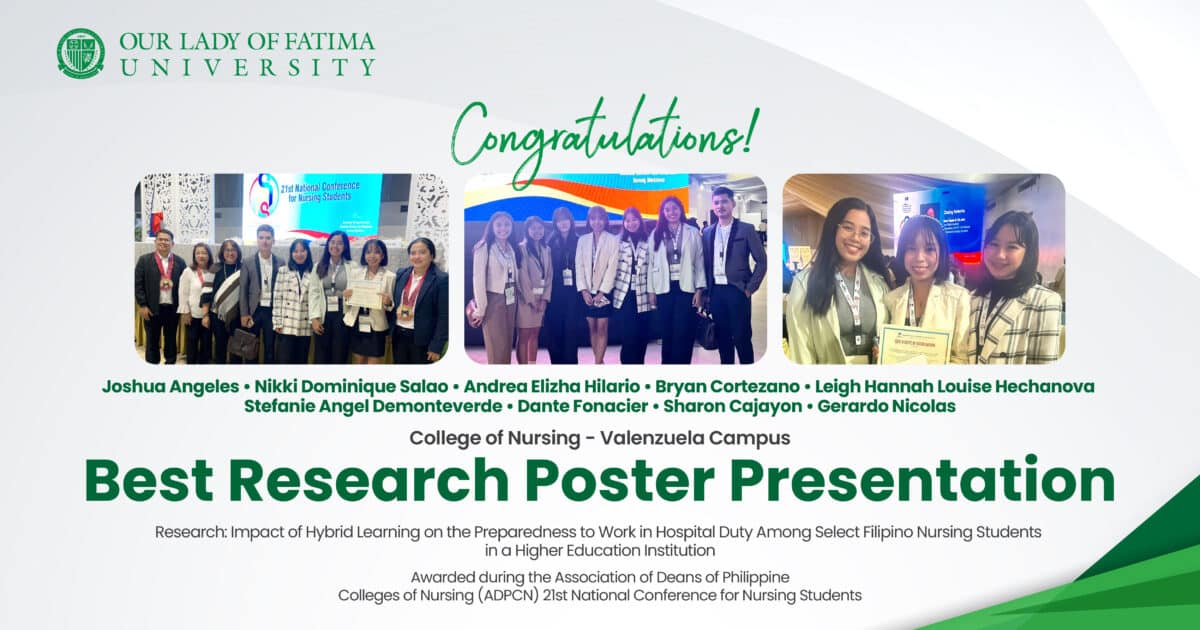 Fatimanian paper wins big at ADPCN nat’l confab for nursing students Congratulatory Banner - CON Research Poster thumbnail