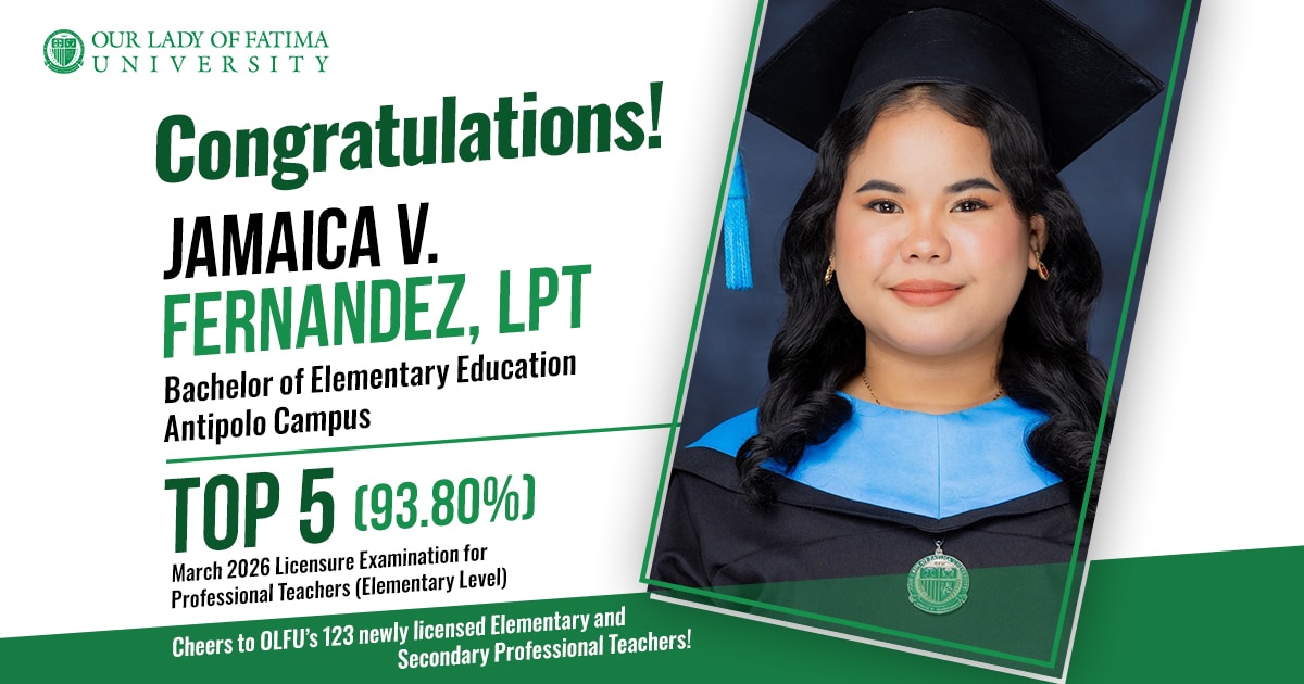OLFU Antipolo alumnus places Top 5 in March 2026 LEPT