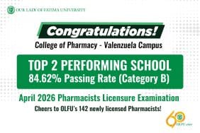 OLFU named Top 2 Performing School; produces Top 8 Placer in April 2026 Pharmacists Licensure Exam PHARMA_TOP PERF APR 2026